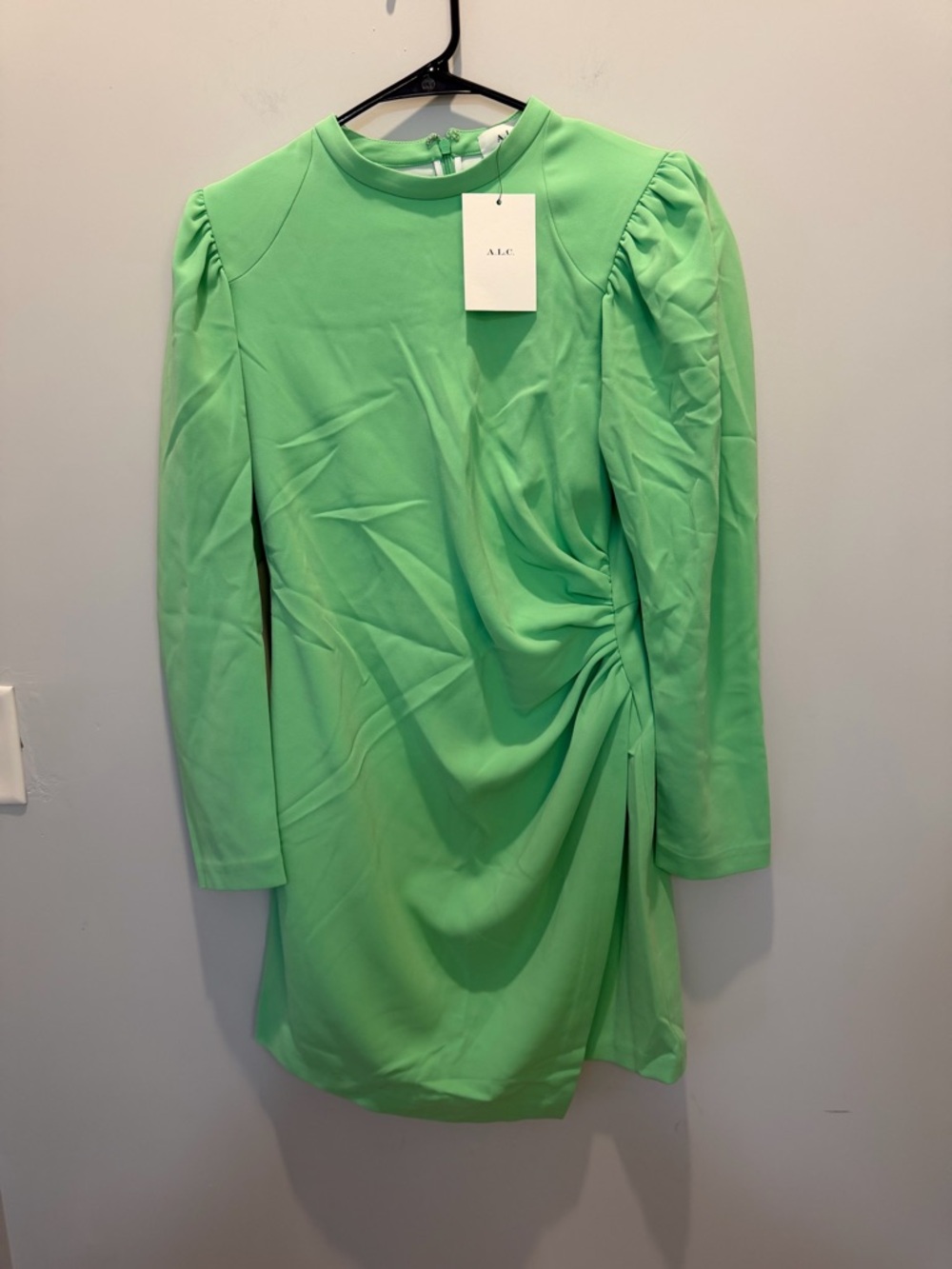 A.L.C. Mint Green Ruched-Side Long Sleeve Mini Dress - Picture 3 of 7